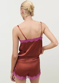 Silk shorts with contrasting lace trim