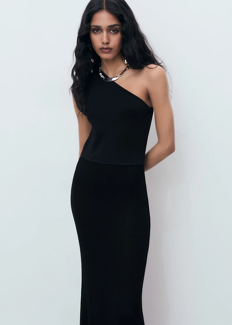 Asymmetrical combined-knit dress