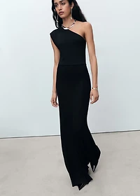 Asymmetrical combined-knit dress