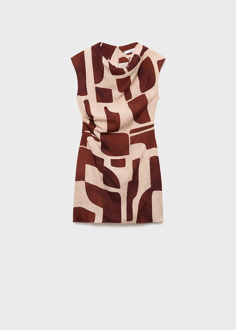 Draped neck printed dress