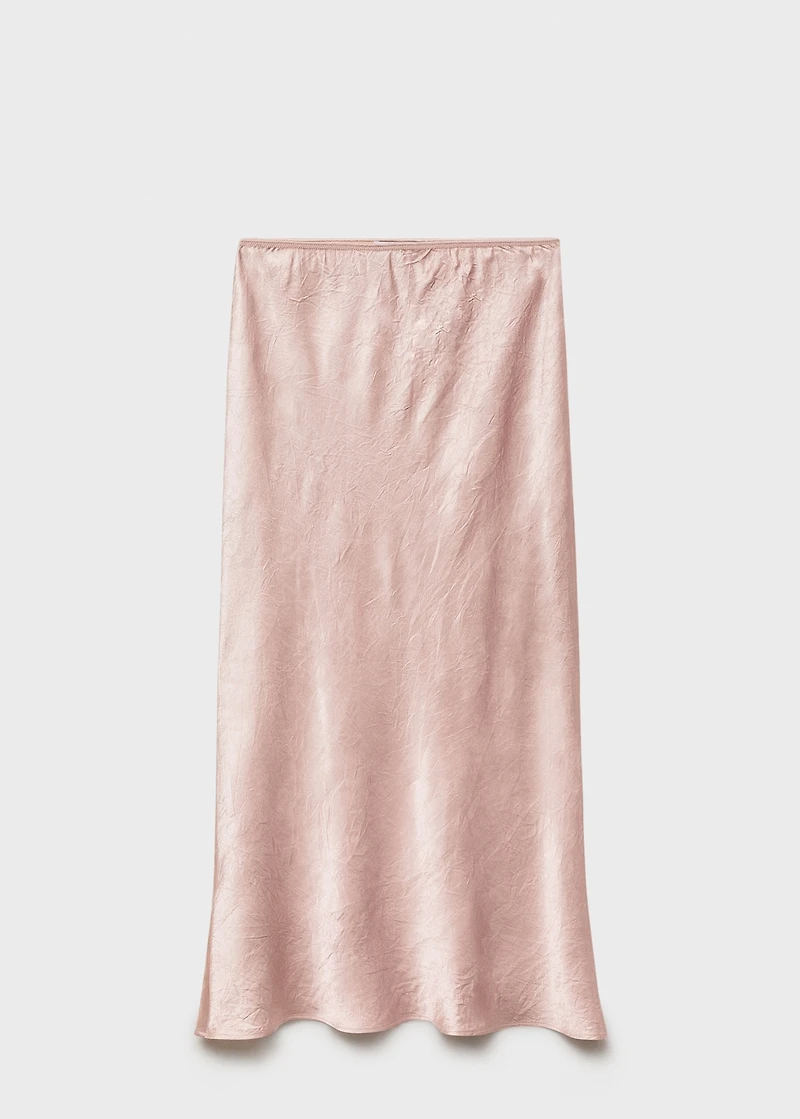 Wrinkled-effect satin skirt