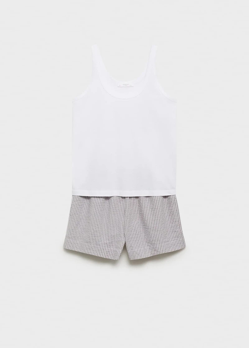 Two-piece striped seersucker pajama shorts