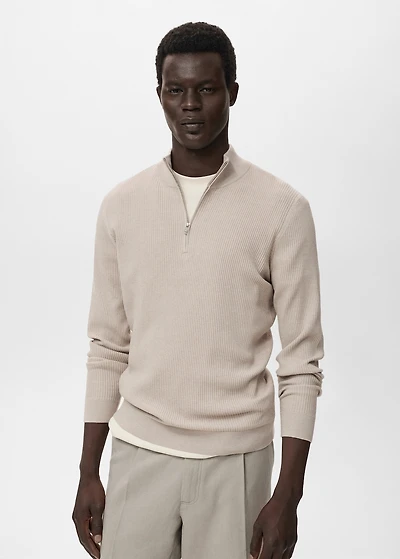 Ribbed sweater with zip neck