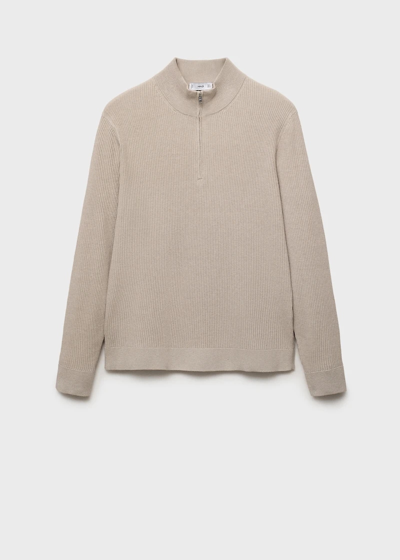 Ribbed sweater with zip neck