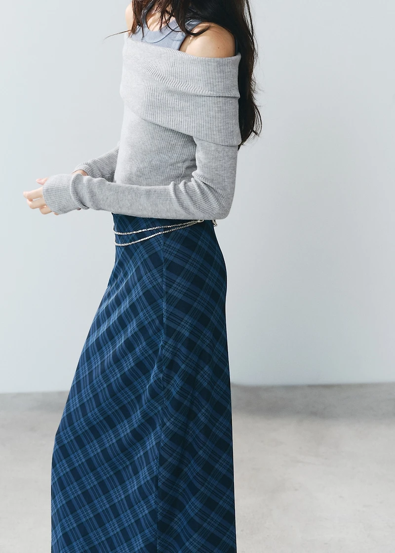 Checked long skirt
