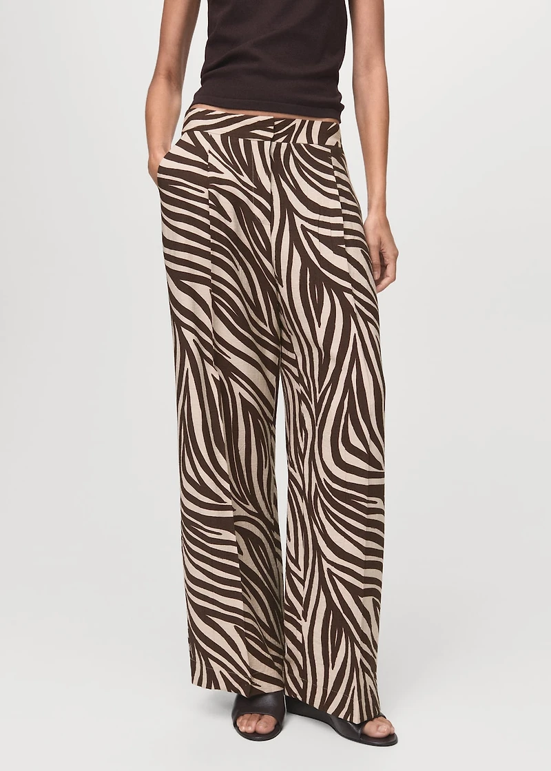 Straight-leg zebra-print pleated pants