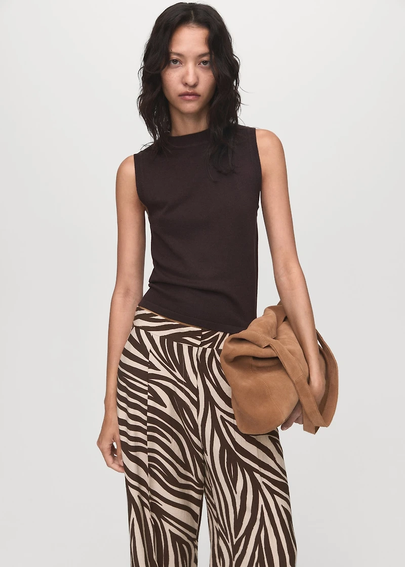 Straight-leg zebra-print pleated pants