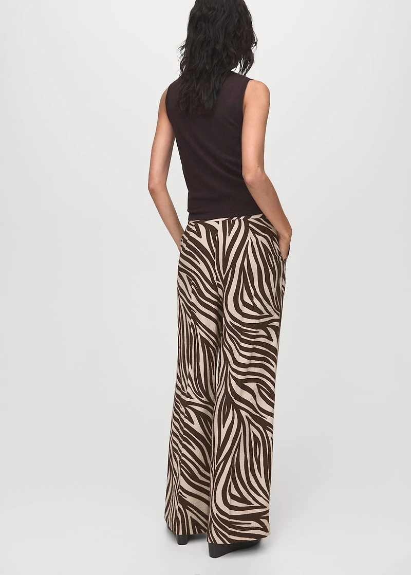 Straight-leg zebra-print pleated pants