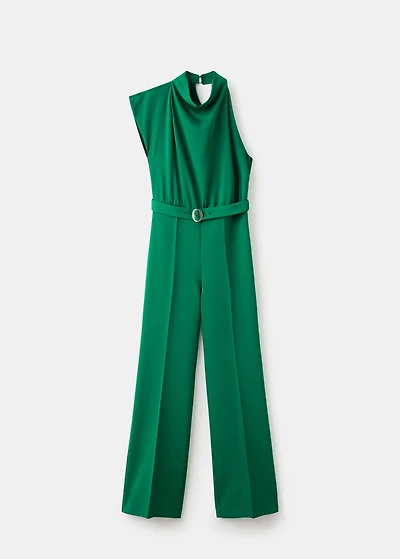 Asymmetrical long jumpsuit with belt