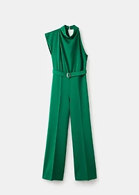Asymmetrical long jumpsuit with belt