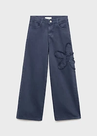 Wide-leg jeans with flower detail