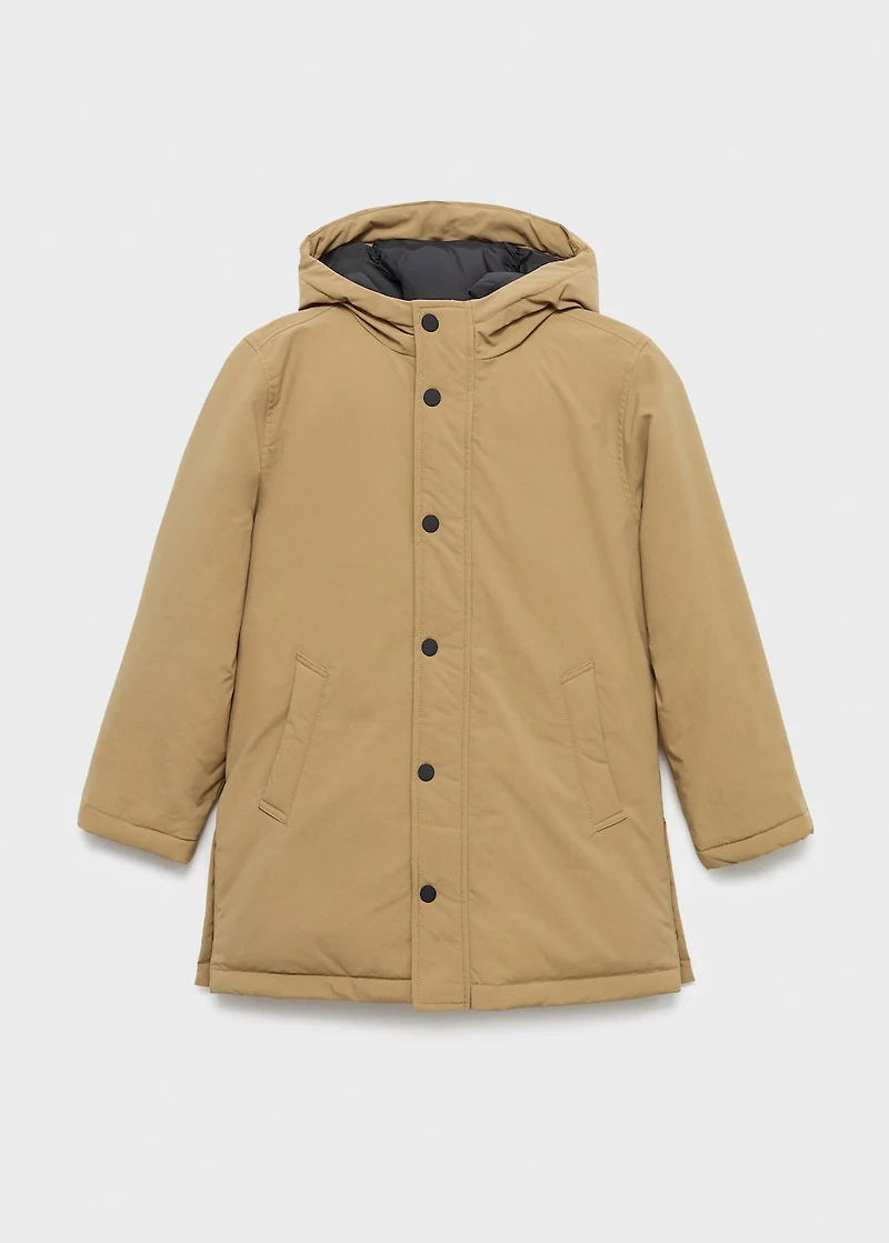 Hooded anorak with buttons
