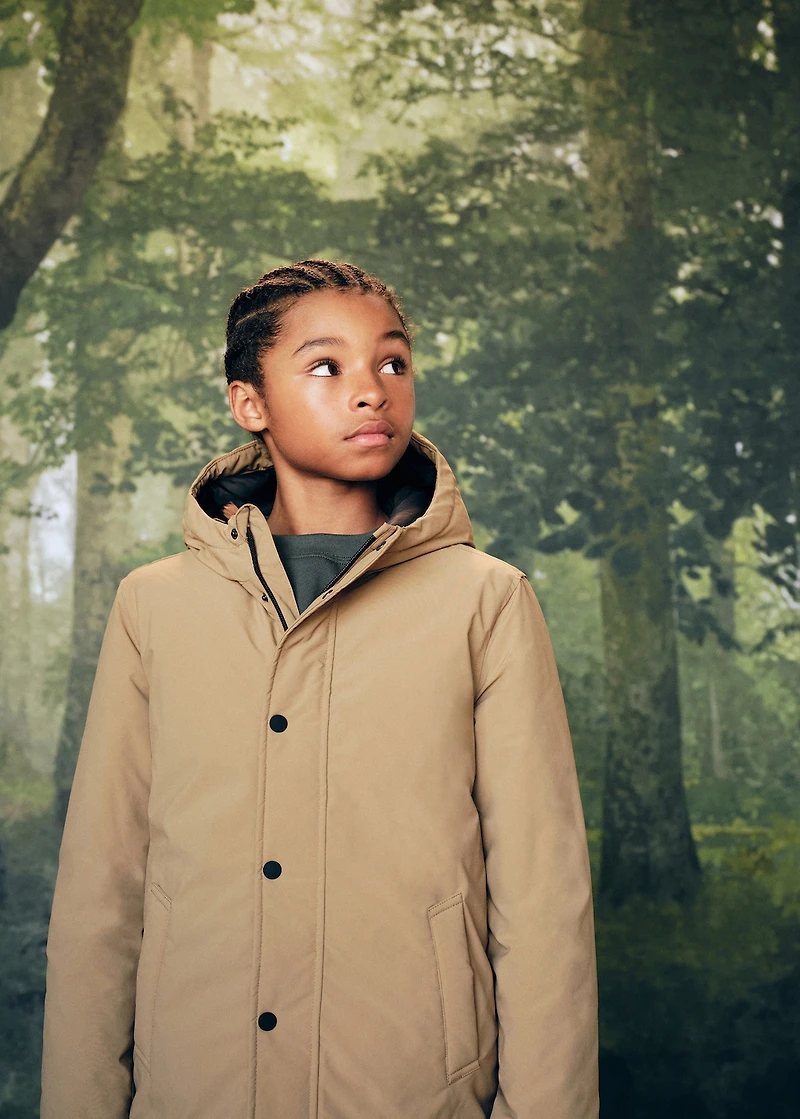 Hooded anorak with buttons