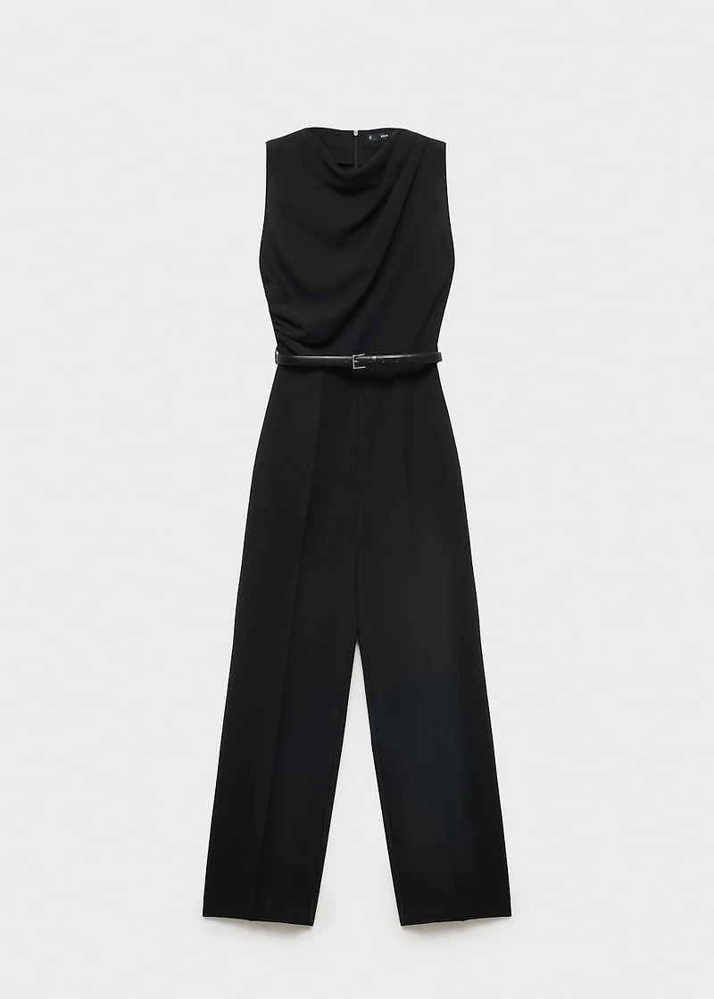 Long jumpsuit with draped neck and belt