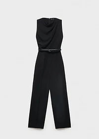 Long jumpsuit with draped neck and belt