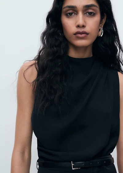 Long jumpsuit with draped neck and belt