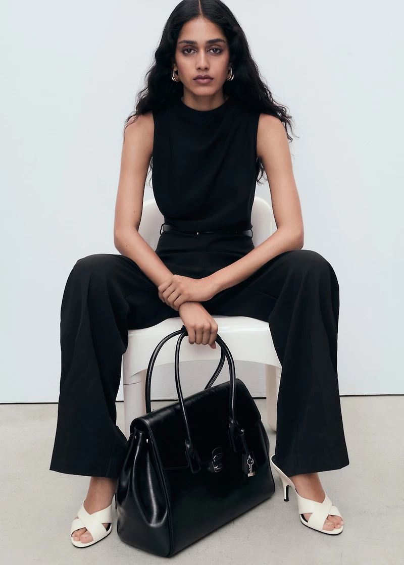 Long jumpsuit with draped neck and belt