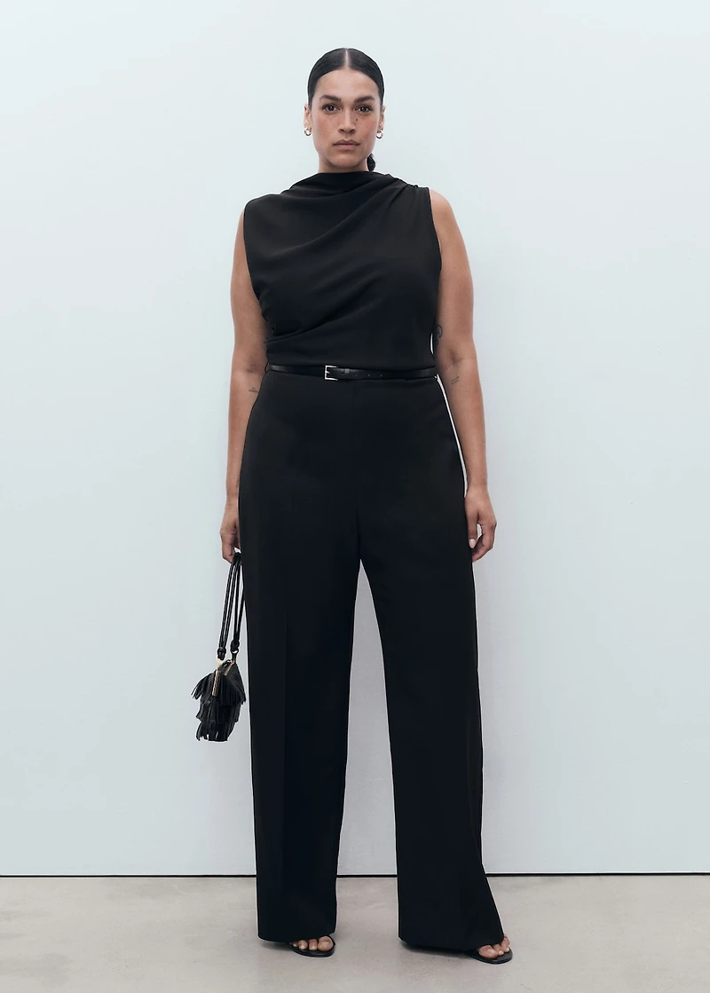 Long jumpsuit with draped neck and belt