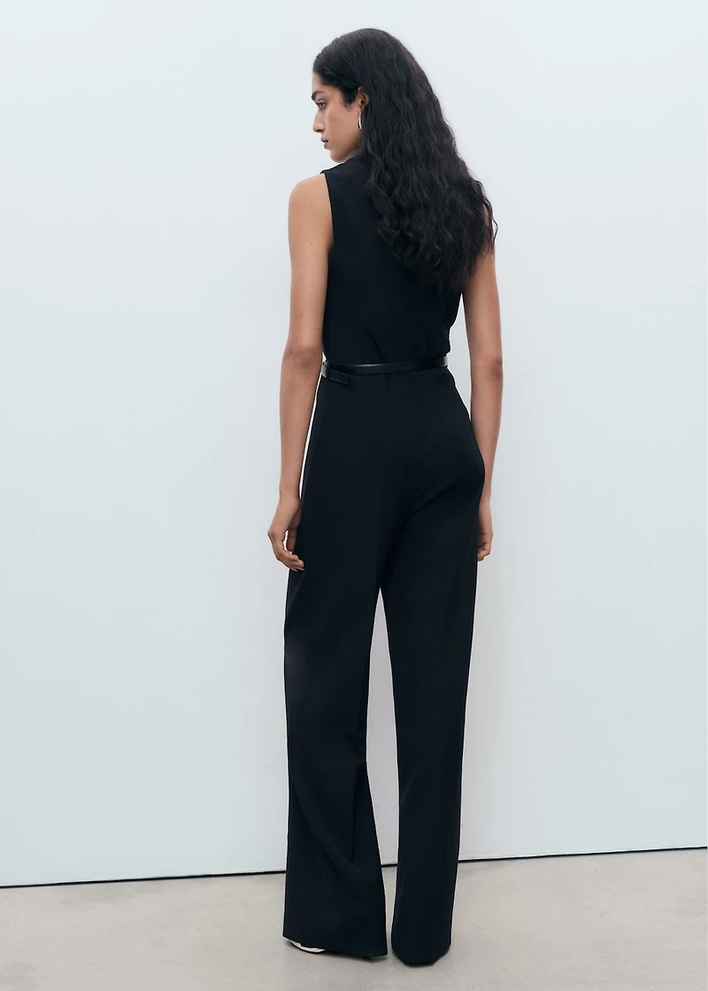 Long jumpsuit with draped neck and belt