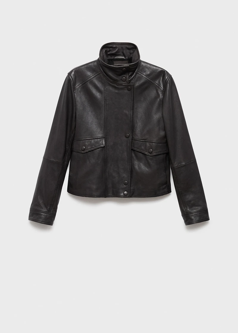 High-neck leather jacket