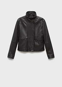 High-neck leather jacket