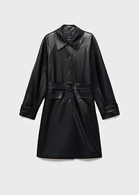Long faux-leather trench coat with belt