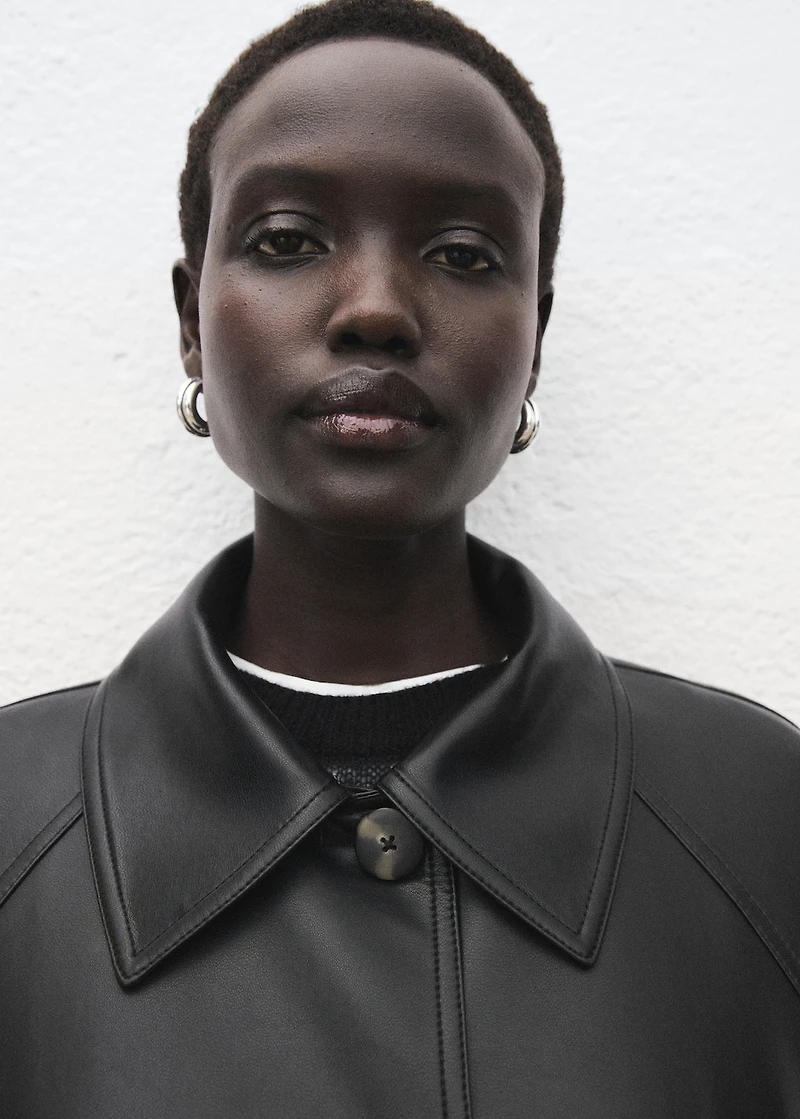 Long faux-leather trench coat with belt