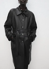 Long faux-leather trench coat with belt