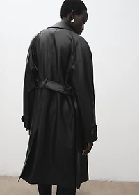 Long faux-leather trench coat with belt