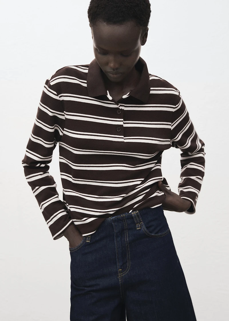 Striped polo-neck t-shirt