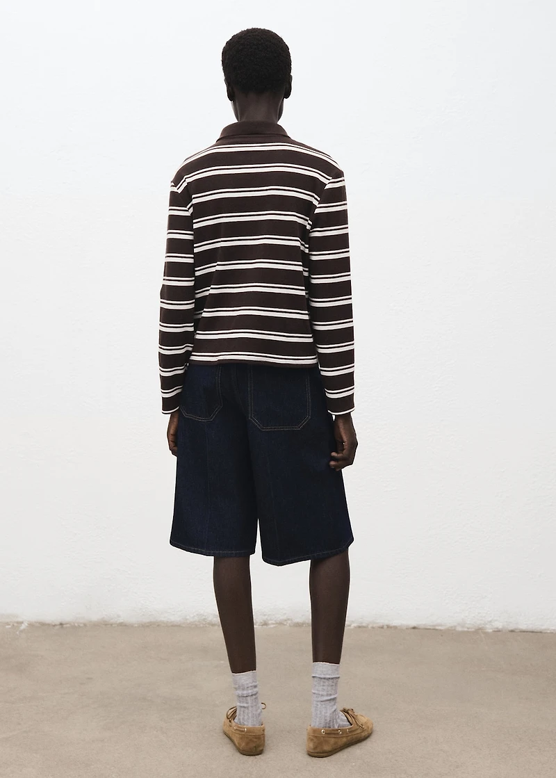 Striped polo-neck t-shirt