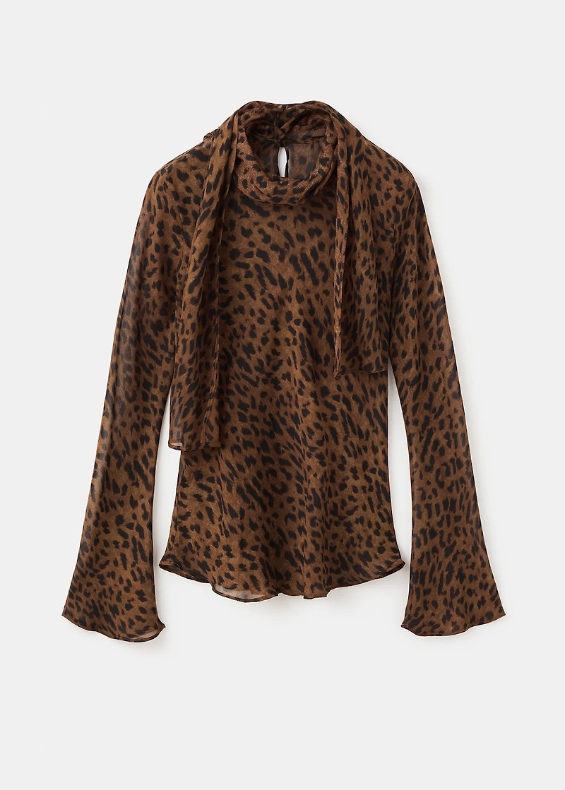 Leopard-print blouse with scarf
