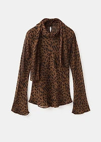 Leopard-print blouse with scarf