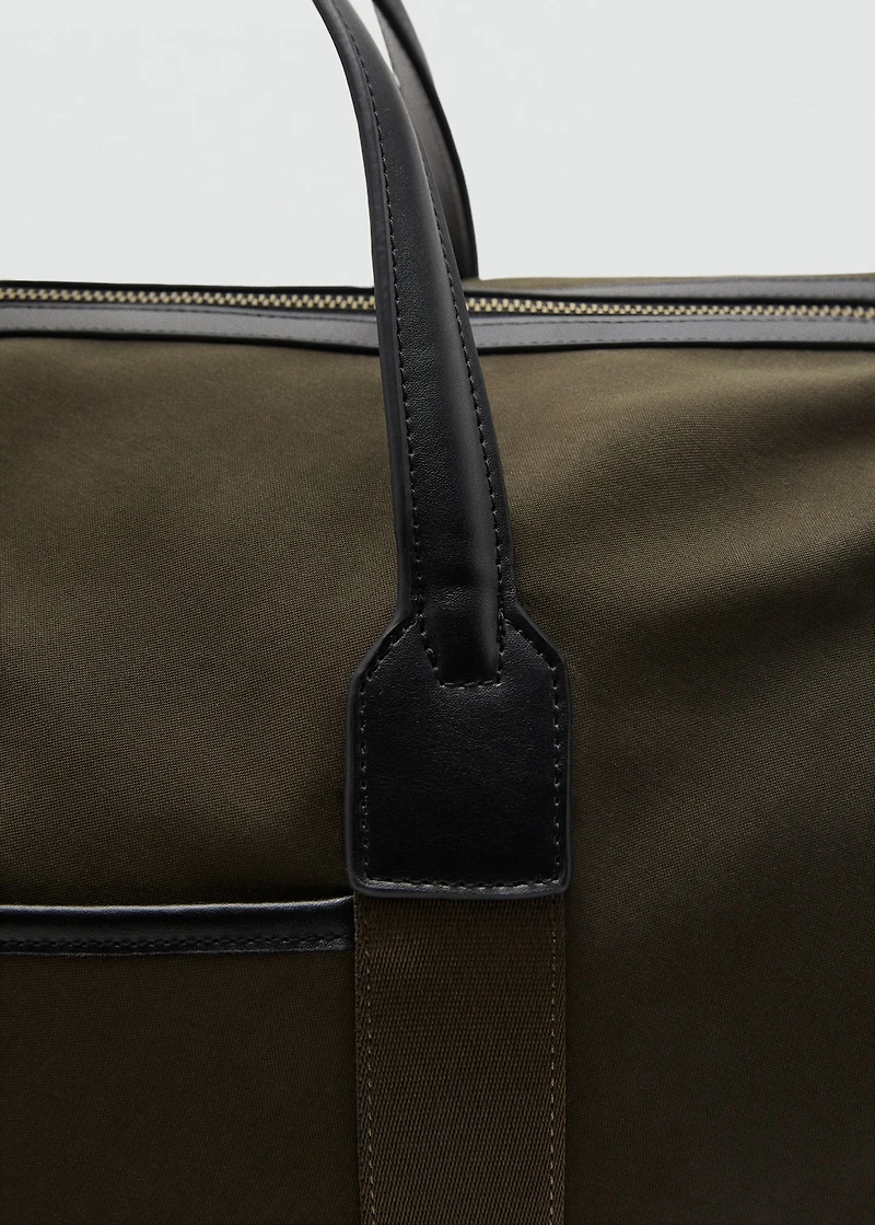 Combined leather and cotton bowling handbag