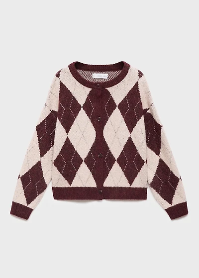 Argyle pattern knit cardigan