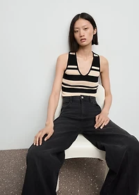 Knitted V-neck top with stripes