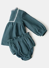 Dress and frog with embroidered details