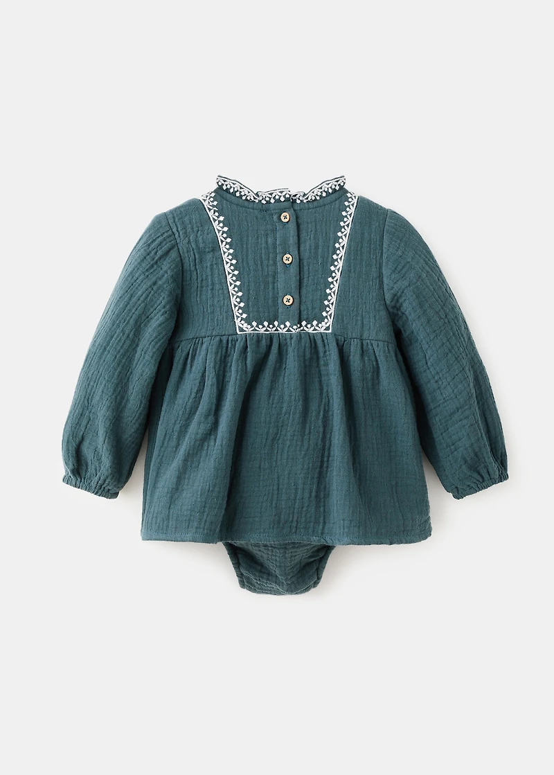 Dress and frog with embroidered details