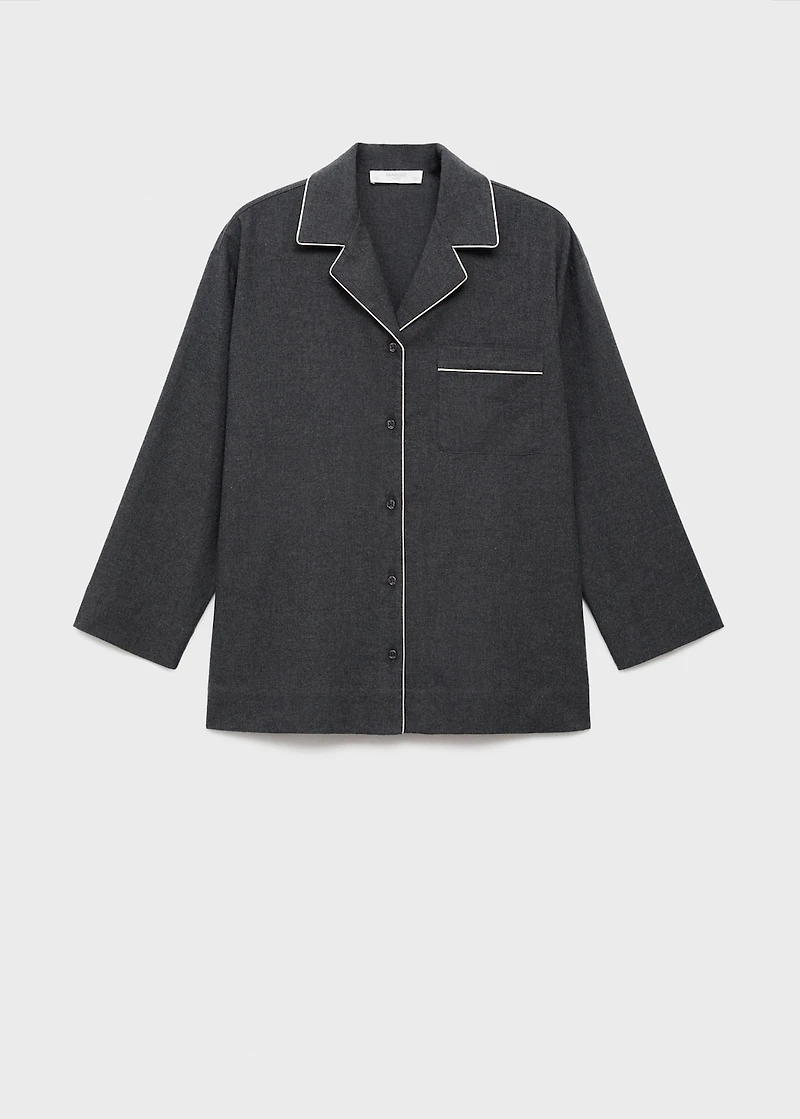 Cotton flannel shirt with contrasting piping