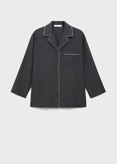 Cotton flannel shirt with contrasting piping