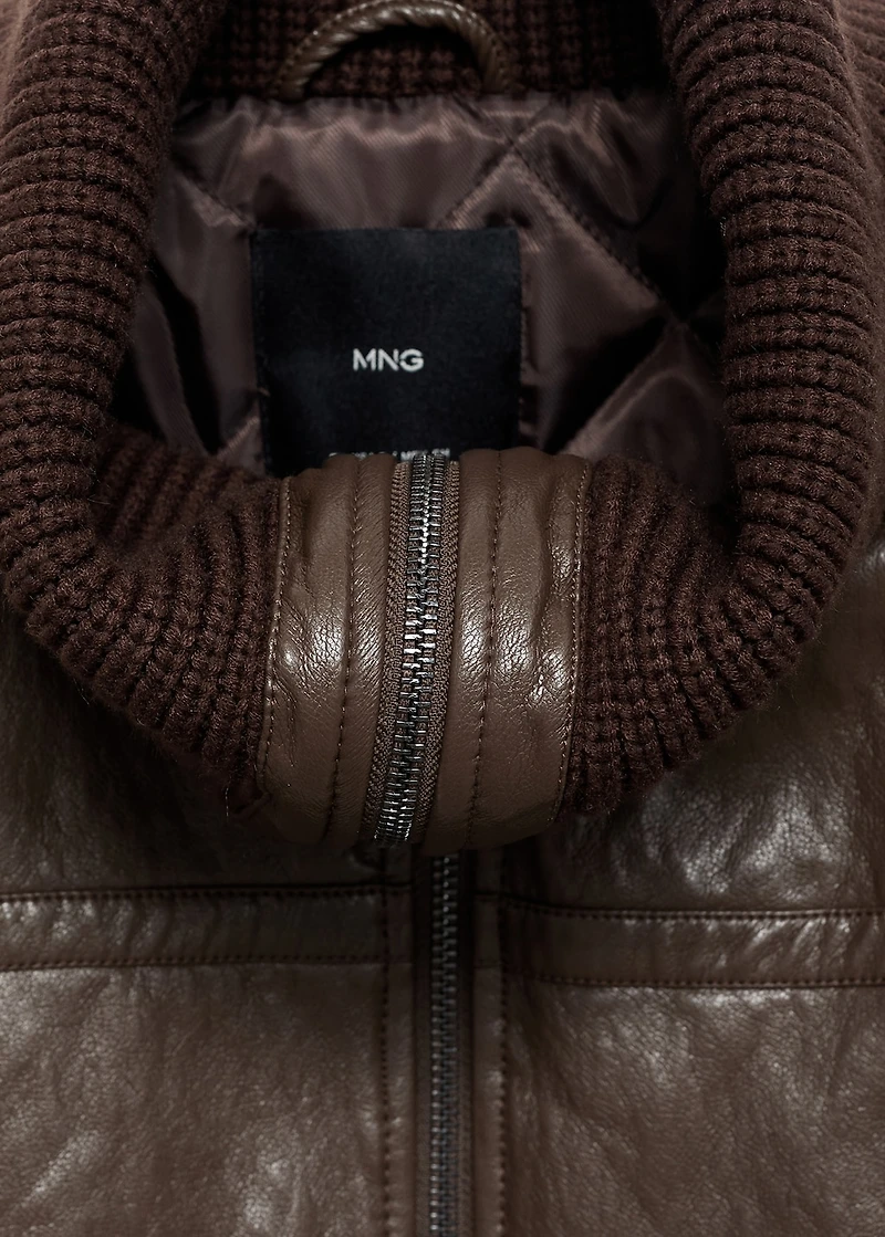 Faux-leather jacket with roll neck