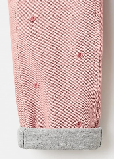 Long embroidered floral dungarees