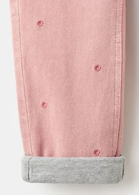 Long embroidered floral dungarees