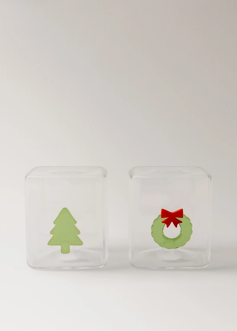 Borosilicate salt and pepper set with crown and tree design