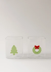 Borosilicate salt and pepper set with crown and tree design