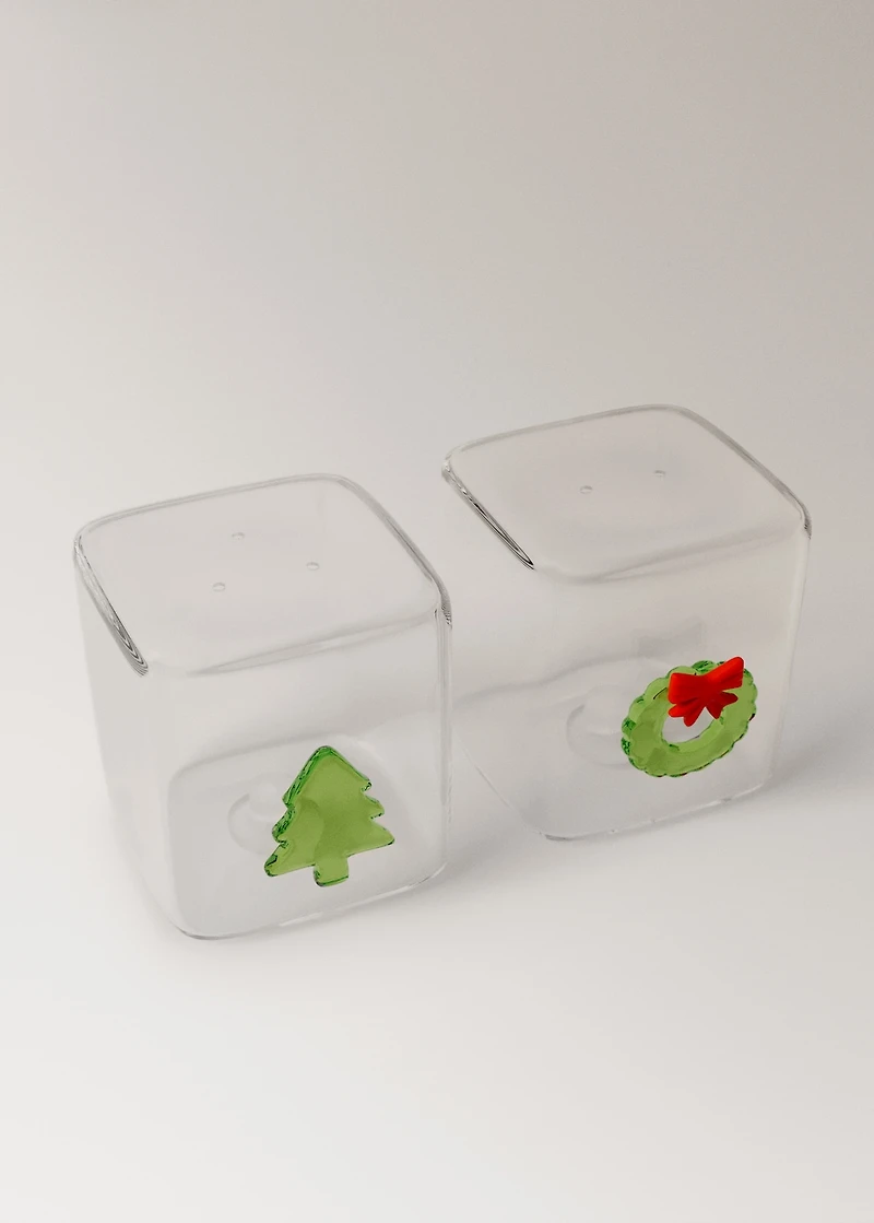 Borosilicate salt and pepper set with crown and tree design