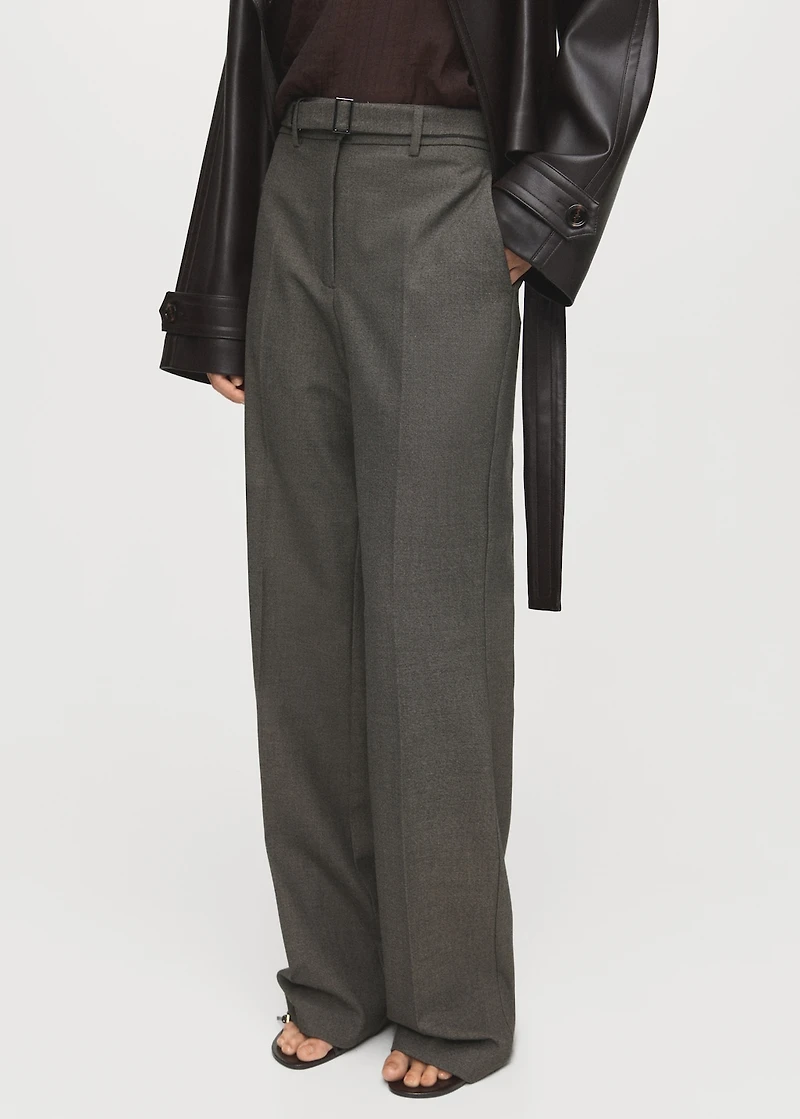 Belt straight-fit pants