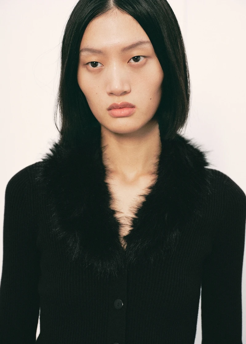 Cardigan with faux-fur collar