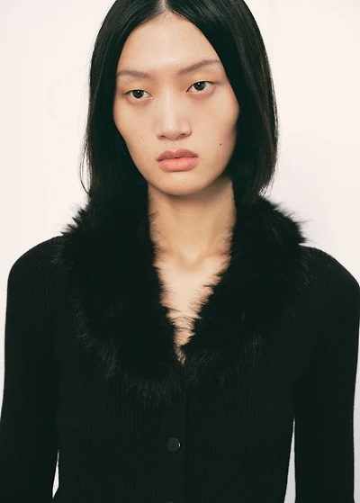 Cardigan with faux-fur collar