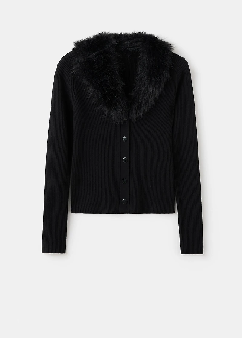 Cardigan with faux-fur collar